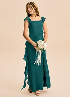 Azazie Aveline Junior Peacock A-Line Ruched Chiffon Dress image4