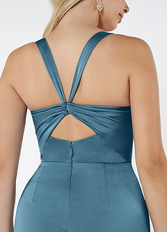 Azazie Mero Bridesmaid Dresses Bermuda Sheath Pleated Stretch Satin Dress image3