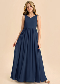Azazie Hathaway Junior Dark Navy A-Line Bow Chiffon Dress image3