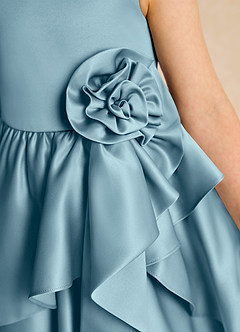 Azazie Hermia Flower Girl Dresses Moody Blue A-Line Sleeveless Matte Satin Dress image6