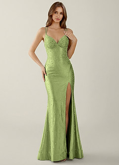 Sylvan Dusty Green V-neck Hot Rhinestones Corset Prom Dress image4