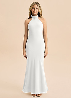 Azazie Velli Junior Meerjungfrau-Linie Hoher Kragen Chiffon Kleid Weiß image3