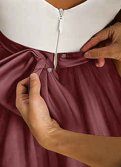 Azazie Sprout Robe Demoiselle D'honneur Fillette Robe Trapèze en Tulle Arc Rose Du Désert image5