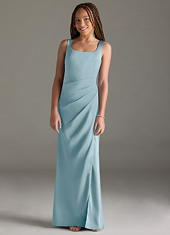 Azazie Mero Junior Moody Blue Mermaid Pleated Stretch Satin Dress image1