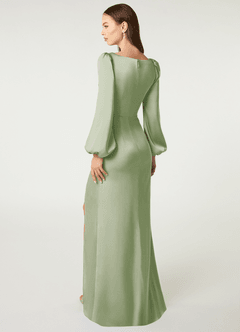 Azazie Mel Robes de demoiselle d'honneur Robe Fourreau en Satin extensible Manche longue Vert Sauge image4