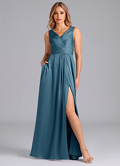 Azazie Karina Bridesmaid Dresses Bermuda A-Line Pleated Stretch Satin Dress image1