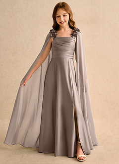 Azazie Rosita Girls Formal Blumenmädchenkleider A-Linie Plissee Matte Satin Kleid Taupe image1