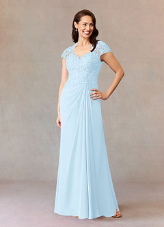 Azazie Junie Mère de la mariée Robes Robe Trapèze en Mousseline de soie Dentelle Bleu Ciel image1