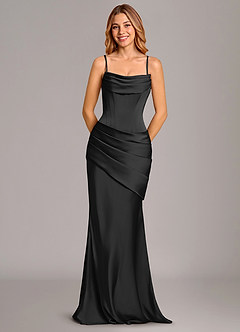 Azazie Pelagia Robes de demoiselle d'honneur Robe Sirène Convertible en Satin extensible Corset Noir image6