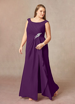 Azazie Yarrow Mother of the Bride Dresses Grape A-Line Pleated Chiffon Dress image9