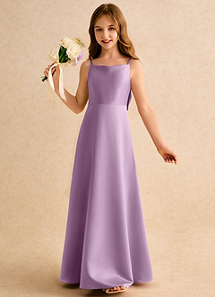 Azazie Joella Girls Formal Robe Demoiselle D'honneur Fillette Robe Trapèze en Mat Satiné Plissée Glycine image3