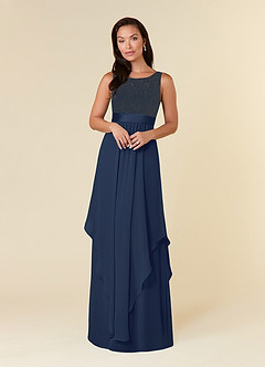 Azazie Xella Mother of the Bride Dresses Dark Navy A-Line Lace Chiffon Dress image1