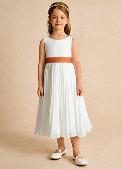 Azazie Margot Flower Girl Dresses Ivory Cinnamon A-Line Pleated Chiffon Dress image6