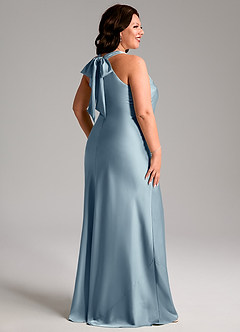 Azazie Doretta Bridesmaid Dresses Dusty Blue Mermaid Pleated Stretch Satin Dress image7