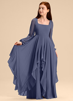 Azazie Clara Junior Abito A-Line in Chiffon Blusa Stormy image7