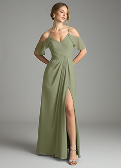 Azazie Dakota Bridesmaid Dresses Pistachio A-Line V-Neck Pleated Chiffon Dress image1