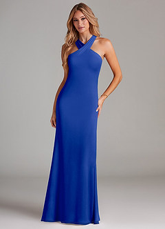 Azazie Doretta Abiti da Damigella Abito Sirena in Chiffon Plissettato Blu Reale image3