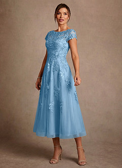 Azazie Jolanda Kleider für die Brautmutter A-Linie Spitze Kleid Stahlblau image4