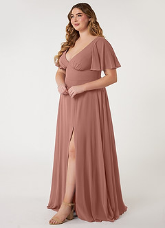 Azazie Kimber Bridesmaid Dresses Cedar Rose A-Line Flounce Sleeve Chiffon Dress image7