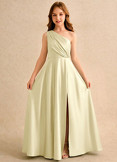Azazie Puddles Girls Formal Flower Girl Dresses Lemon Sorbet A-Line One Shoulder Stretch Satin Dress image5