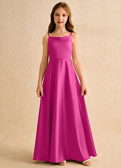 Azazie Joella Girls Formal Flower Girl Dresses Fuchsia A-Line Pleated Stretch Satin Dress image4