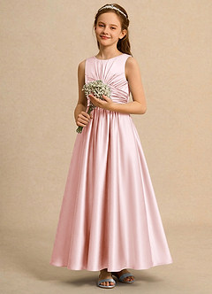 Azazie Ducky Junior Formal Flower Girl Dresses Blushing Pink A-Line Pleated Stretch Satin Dress image5