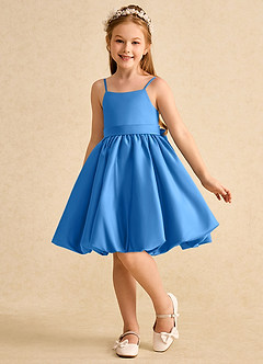 Azazie Davine vestidos de niña de las flores Vestido de Azul Grisaceo de Satin Mate de Corte En A con Tirante Espagueti image5