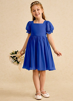 Azazie Jolie Flower Girl Dresses Royal Blue A-Line with Sleeves Chiffon Dress image4