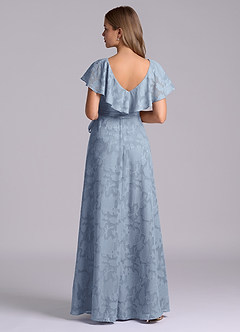 Azazie Lainey 신부 들러리 드레스 A라인 포켓이 있는 플로럴 번아웃 바닥 길이 드레스 image2