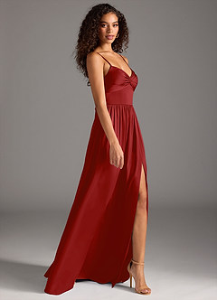 Azazie Zeya Bridesmaid Dresses Pomegranate A-Line Pleated Stretch Satin Dress image6
