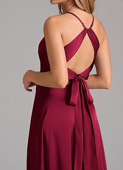 Azazie Evalleen Bridesmaid Dresses Burgundy A-Line Pleated Stretch Satin Dress image2