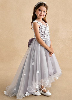 Azazie Celia Flower Girl Dresses Dusk A-Line Lace Tulle Dress image3