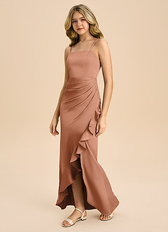 Azazie Buzzy Junior Bronzer Sheath Pleated Stretch Satin Dress image7