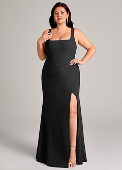 Azazie Mero Bridesmaid Dresses Black Sheath Pleated Chiffon Dress image11