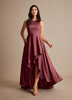 Azazie Niles Mother of the Bride Dresses Merlot A-Line Trains Stretch Satin Dress image6