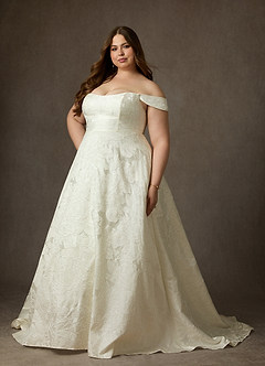 Azazie Amaya Robes de mariée Robe Princesse en Jacquard Floral Sans bretelles Blanc Antique image13