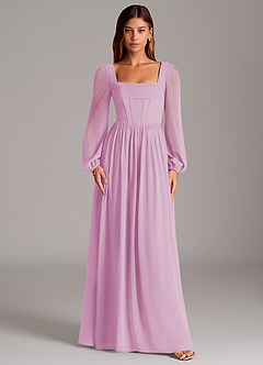 Azazie Maree Vestidos de damas de honor Vestido de Rosa Caramelo de Gasa de Corte en A con Corsé image5