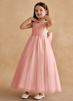 Azazie Cookie Blumenmädchenkleider A-Linie Schleifen Tüll Kleid Rosettenrosa image4