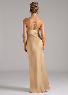 Azazie Tianna Bridesmaid Dresses Champagne A-Line Stretch Satin Dress image2
