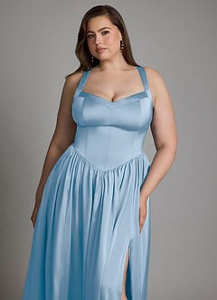 Azazie Francis At-home Try On Dresses Agave A-Line Corset Stretch Satin Dress image14