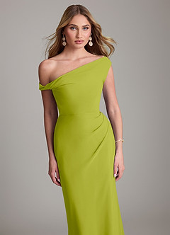 Azazie Emerson Bridesmaid Dresses Lemongrass Sheath Off the Shoulder Chiffon Dress image2
