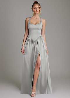 Azazie Francis 신부 들러리 드레스 A라인 코르셋 스트레치 새틴 바닥 길이 드레스 image1