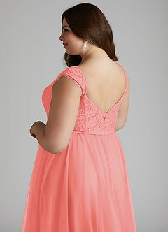 Azazie Luxi Bridesmaid Dresses Coral A-Line Pleated Tulle Dress image11