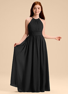 Azazie Malone Junior Black A-Line Pleated Chiffon Dress image6