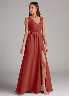 Azazie Tanicia Bridesmaid Dresses Terracotta A-Line Pleated Chiffon Dress image3