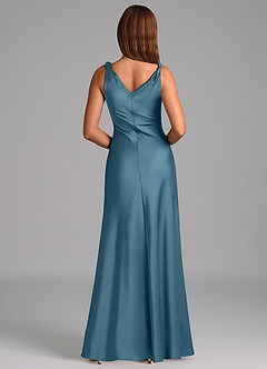 Azazie Nerine Brautjungfernkleider A-Linie Plissee Stretch-Satin Kleid Bermudablau image5