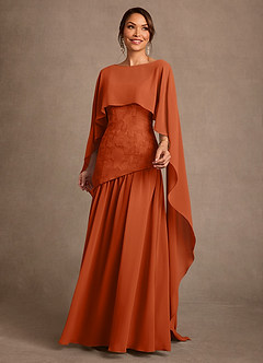 Azazie Flossie Abiti per la Madre della Sposa Abito A-Line in Chiffon Plissettato Arancia Bruciata image3