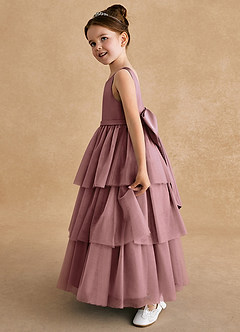 Azazie Megallie Flower Girl Dresses Vintage Mauve A-Line Bow Tulle Dress image4