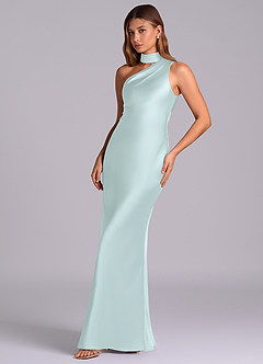 Azazie Seona Robes de demoiselle d'honneur Robe Sirène en Satin extensible Ue épaule Verre De Mer image6