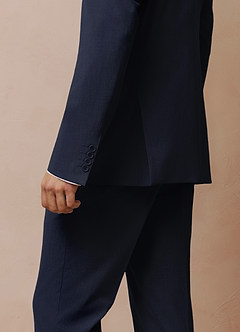 front Savile Navy Blue Wool Blend Suit Jacket